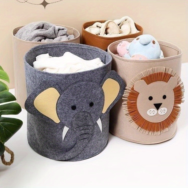 

1pc Storage Basket, Felt Storage Bucket, Large Capacity Cartoon Laundry Basket, Washable Miscellaneous Storage Basket