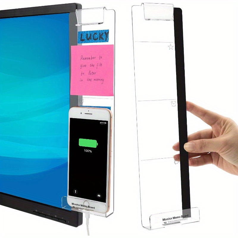 

Office Desk Accessories 2pcs Computer Monitor Memo Board Multifunction Message Board Transparent Creative Monitor Side Panel With Sticky Note Holder Phone Holder Suitable For Office Home Work Desk