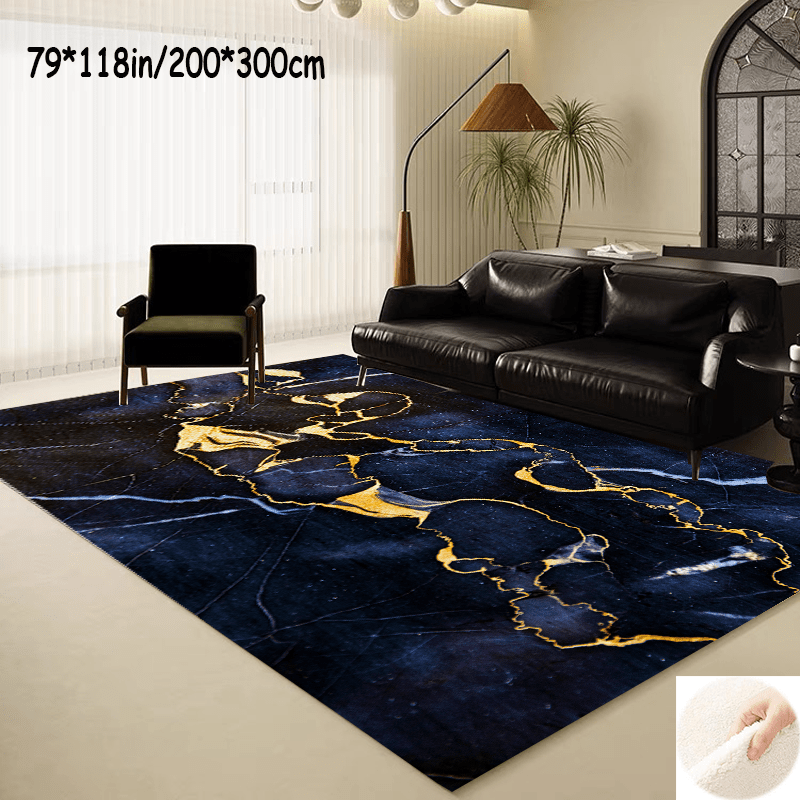 

1pc, Elegant Blue Golden Indoor Mat, Imitation Cashmere Area Rug, Non-slip Floor Carpet, Home Decor, Room Decor, Home Kitchen Items, Gifts