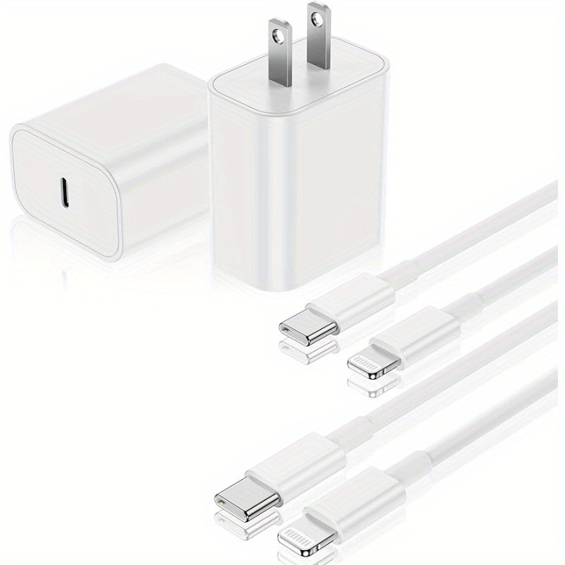 Cargador rápido para iPhone, cargador de pared rápida USB-C  dual de 35 W [certificado Apple MFi] paquete de 2 cables USB-C a Lightning  de 3 pies + cargador USBC plegable de