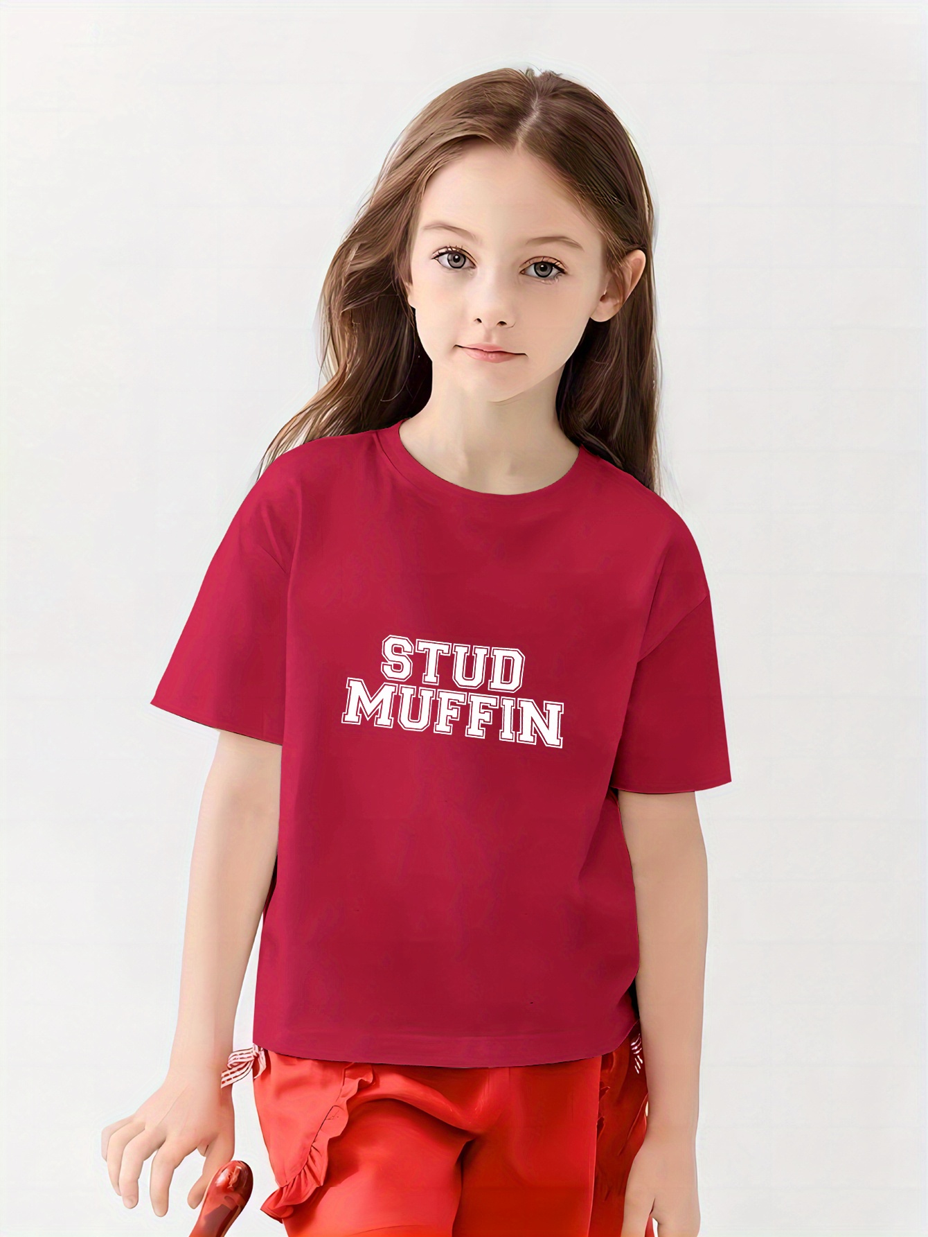 Filles Lovely Sweet T Shirt, mini Influencer Graphic Print Tees Tops À  Manches Courtes Pour L'été, Vêtements En Coton Pour Enfants - Temu Belgium