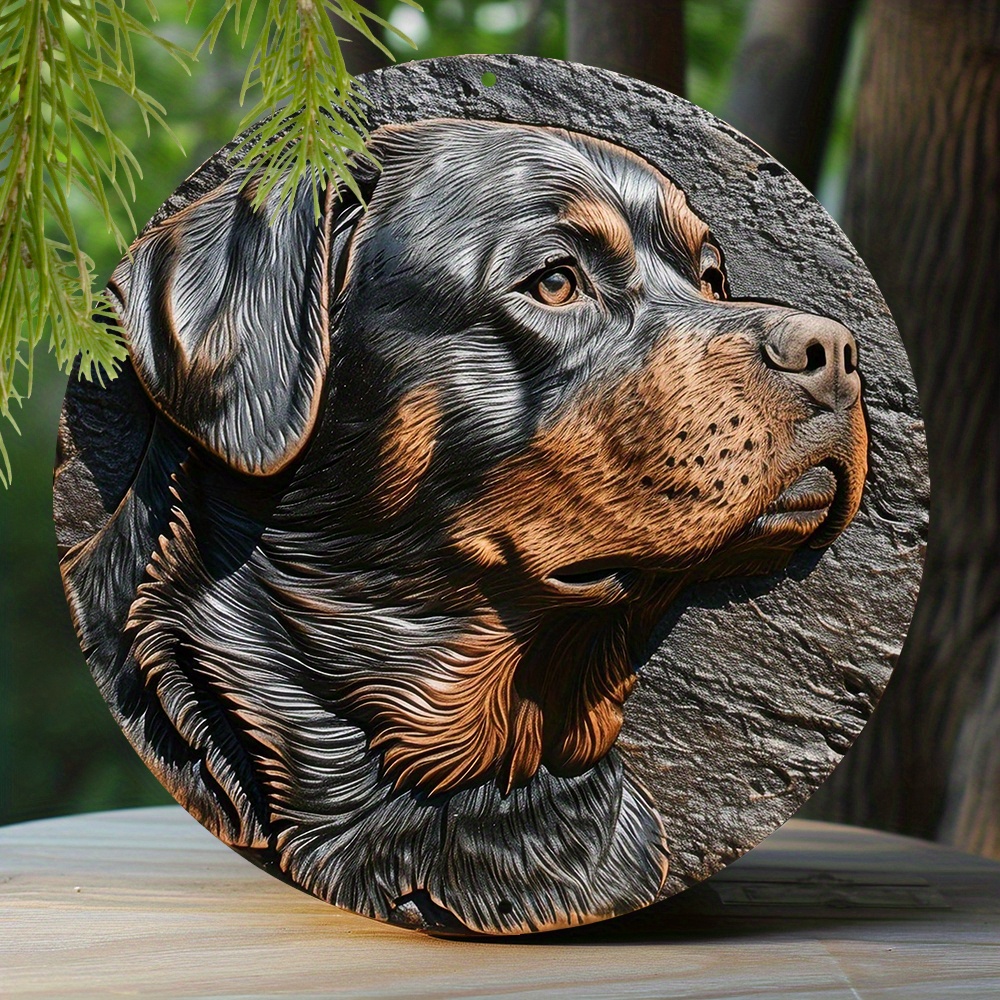 

1pc 8x8 Inch Spring Aluminum Metal Sign Faux Embossing Painted Round Wreath Sign Kitchen Decoration Father's Day Gifts Rottweiler Themed Decoration
