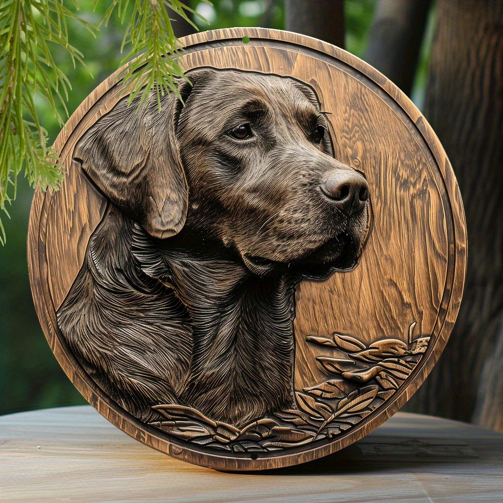 

1pc 8x8 Inch Spring Aluminum Sign Faux Embossing Painted Round Wreath Sign Apartment Decoration Mother's Day Gifts Labrador Retriever Themed Decoration