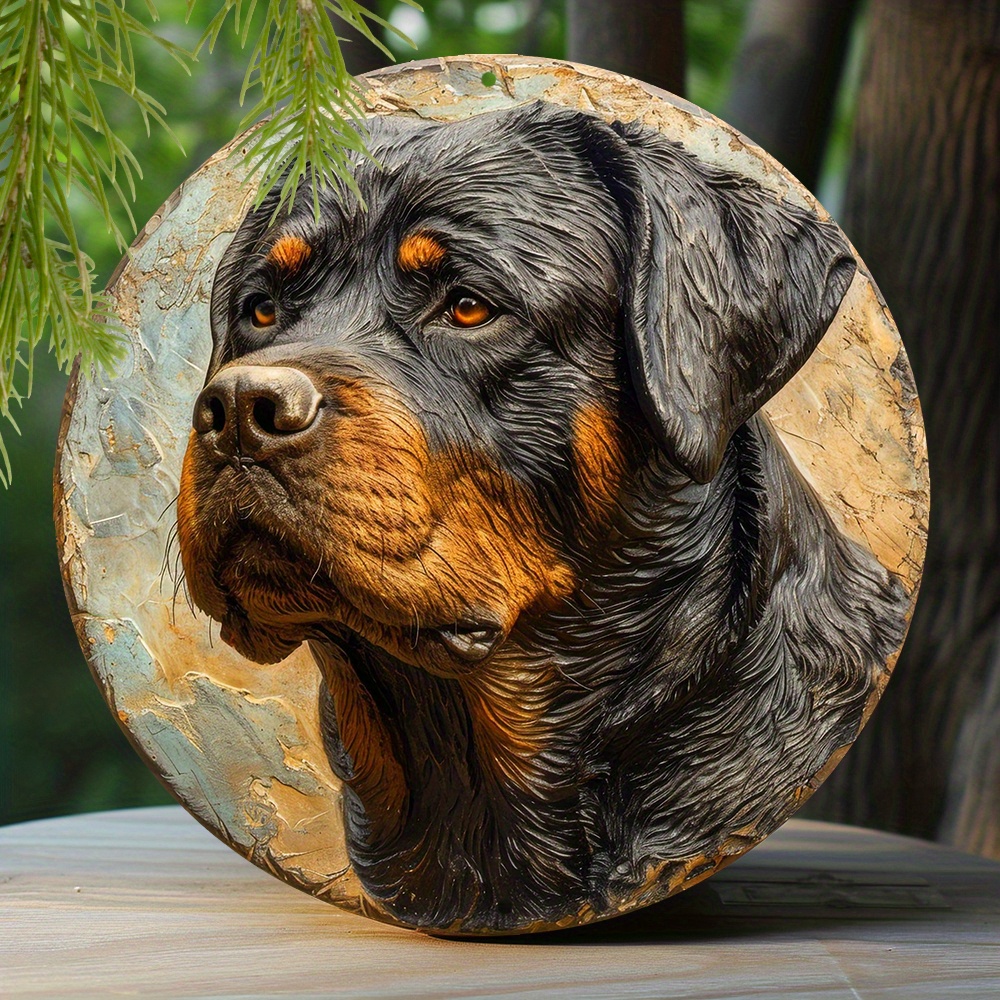 

1pc 8x8 Inch Spring Aluminum Sign, Faux Embossing Painted Round Wreath Sign Bedroom Decoration Gifts Rottweiler Themed Decoration J90