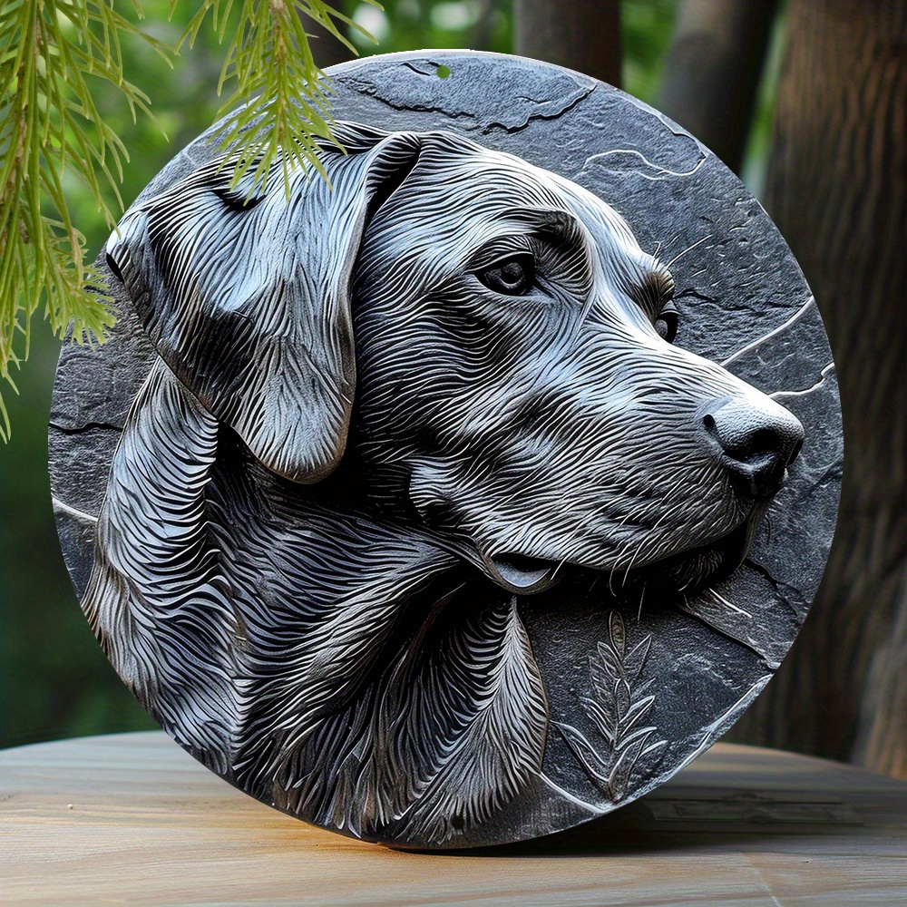 

1pc 8x8inch (20*20cm) Spring Aluminum Sign Faux Embossing Painted Round Wreath Sign Dormitory Decoration Girls Gifts Labrador Retriever Themed Decoration