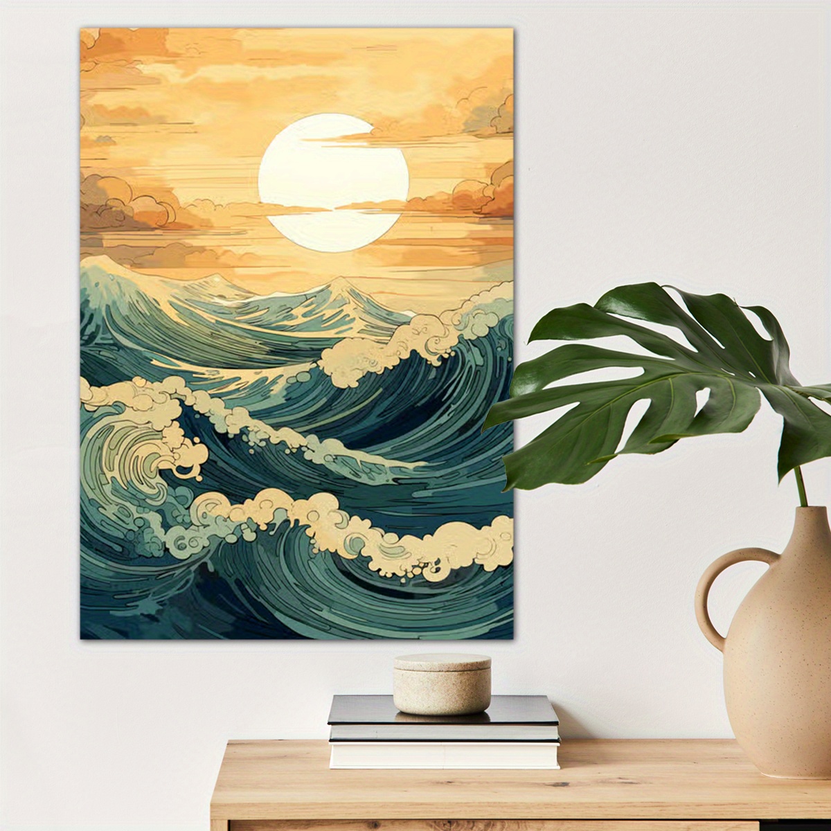 

1pc Ocean Sunset Poster Canvas Wall Art For Home Decor, Sea Wave Poster Wall Decor High Quality Canvas Prints For Living Room Bedroom Kitchen Office Cafe Decor, Perfect Gift And Decoration