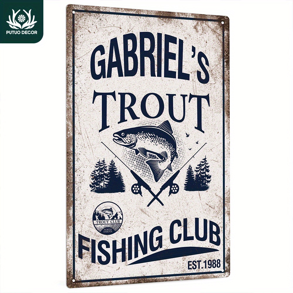 

1pc, Personalized Metal Tin Sign, Established In 1988, Your Message Trout Fishing Club, Vintage Plate Wall Art Decoration For Home Farmhouse Fishing Club, 12x8 Inches Gifts For Friends And Family