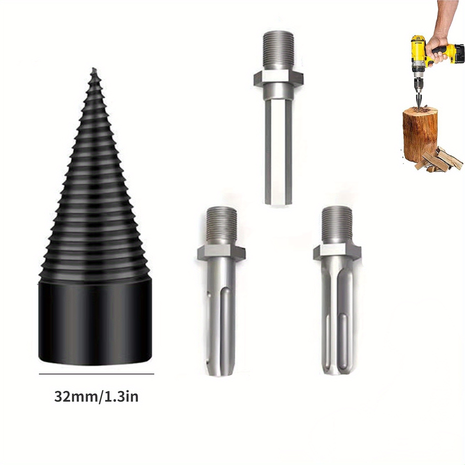 E-shop 4-teiliges Set -Bohrer, -Bohrer, Holzsplitter-Bohrer, Abnehmbarer Brennholz-Bohrer, Brennholz-Bohrer Holzsplitter, für die Holzbearbeitung