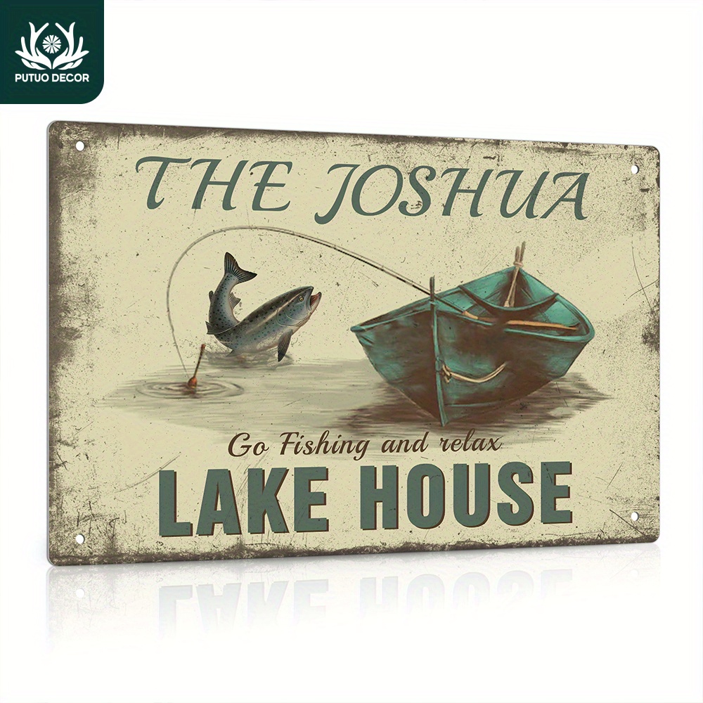 1pc, Custom Metal Tin Sign, Your Text Lake House Go Fishing And Relax,  Personalized Plaque Vintage Plate Wall Art Decoration For Home Farmhouse  Lake H