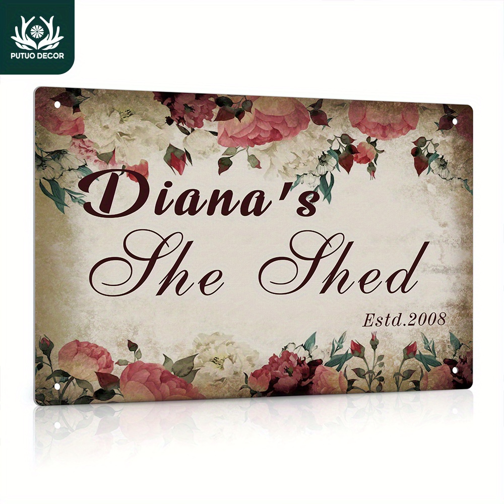 

1pc [custom] Personalized Metal Tin Sign, She Shed Memories Since 2008, Unique Vintage Wall Art Decoration For Home Farmhouse Woman Cave, 12x8 Inches, Perfect Gifts For Friends And Family