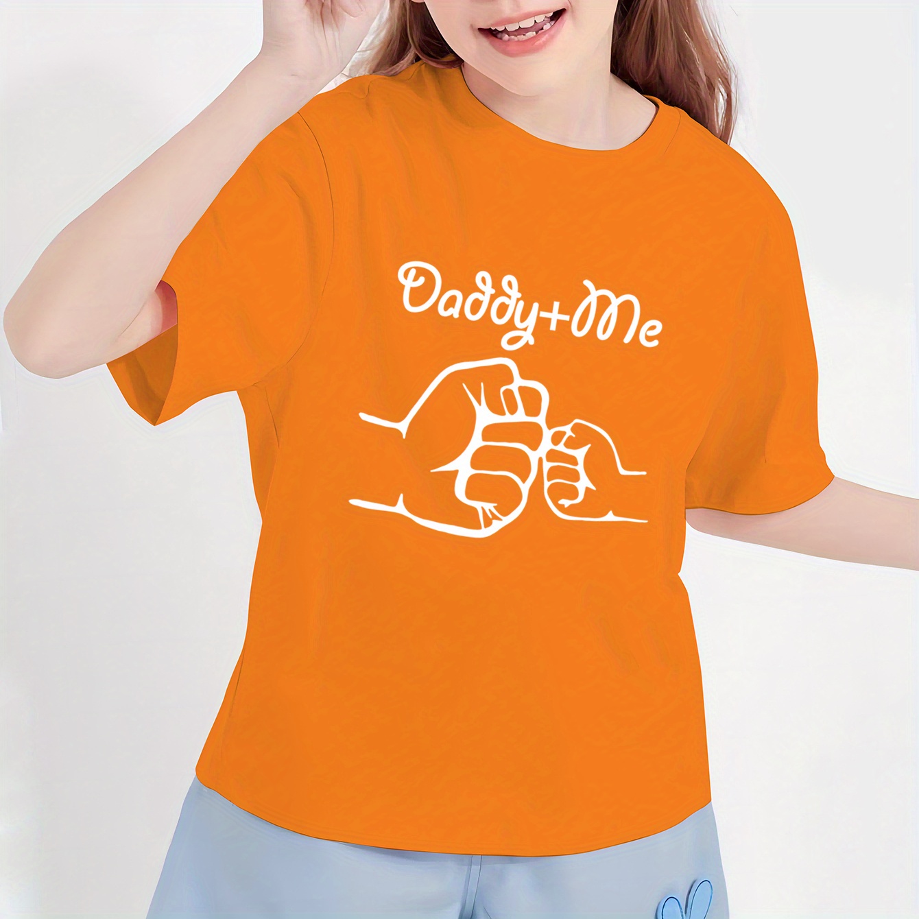 

Daddy + Me Father's Day Print Fashion Crew Neck Short Sleeve T-shirt, Girls Casual Quick Dry Pullover Tops For Spring Summer