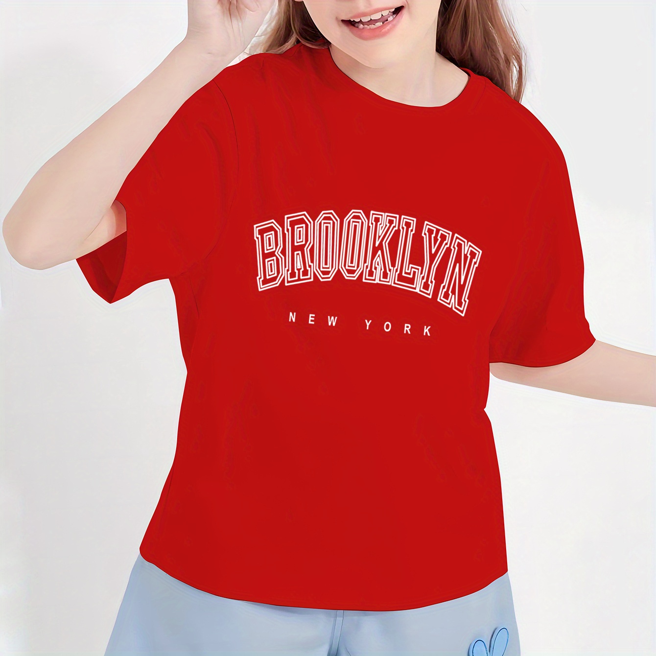 

Brooklyn New York Print For Girls, Comfy And Fit T-shirt Top Pullover For Summer For Outdoor Activities