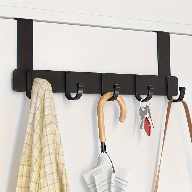 Over The Door Hook Door Hanger Towel Rack with 5 Wood Coat Hooks