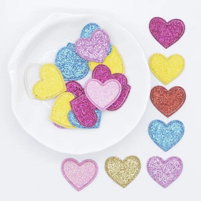 TEMU 100 Stück 2*1,8 cm/0,79*0,71 Zoll Glitzer-Herz-Applikationen für DIY-Kleidung, Näharbeiten, Patches, Zubehör, Kopfbedeckungen, Hutdekoration
