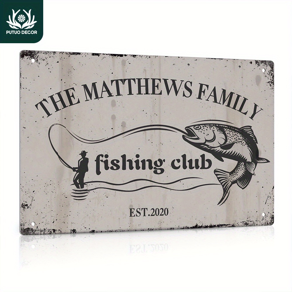 

1pc [custom] Personalized Metal Tin Sign, Established Fishing Club 2020, Vintage Plate Wall Art Decoration With Your Own Text For Home Farmhouse Fishing Club, 12x8 Inches Gifts For Friends And Family