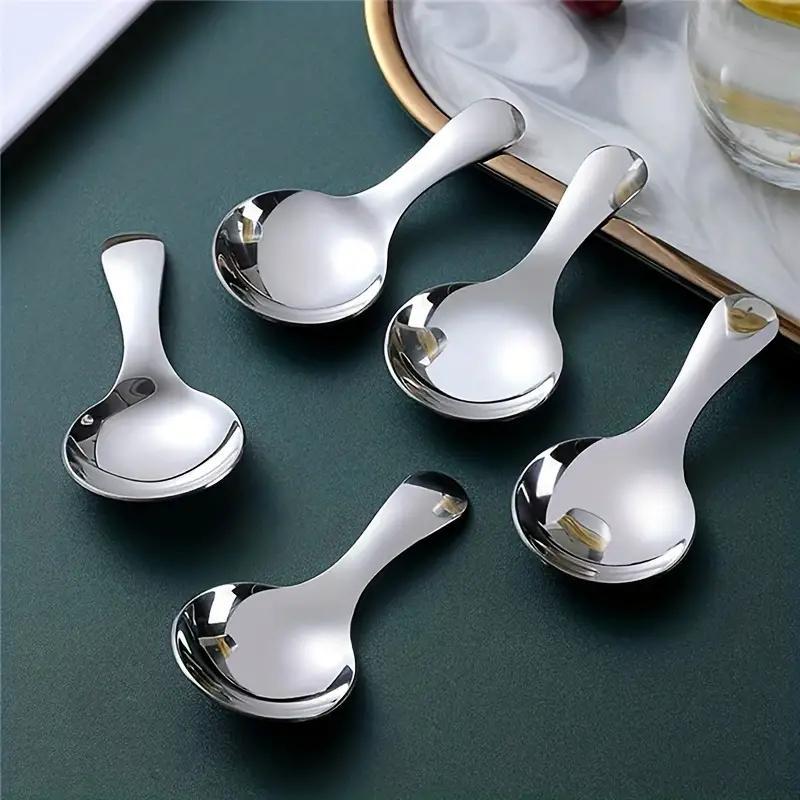 

6pcs Short Handle Spoons, Stainless Steel Mini Salt Spoon Coffee Tea Spoon, 3.5 Inches (silvery) For Condiments, Desserts, Tea, Coffee, Cake, Sugar, Mixing Spoons, Kitchen Supplies, Flatware