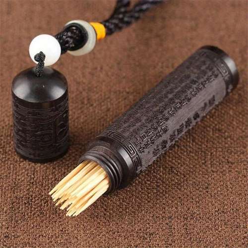 4-Pack Sandalwood Toothpick Holders - Portable Needle Cases (Ebony + Rosewood)