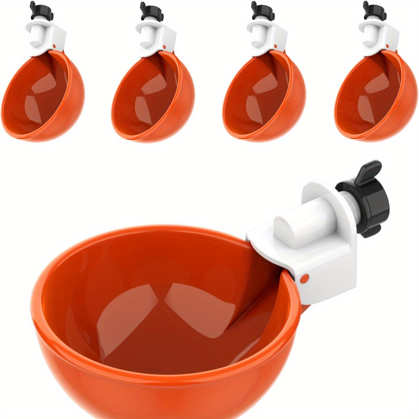 

5 Packs, Large Cups Chicken Water Feeder Suitable For Chicks, Duck, Goose, Turkey And Bunny Poultry Water Feeder Kit (orange)