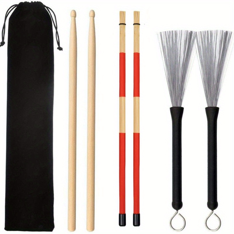 

1 Set Drums Jazz Drums Percussion Instrument Accessories With 5a Maple Drum Stick Steel Wire Drum Brush Bundle