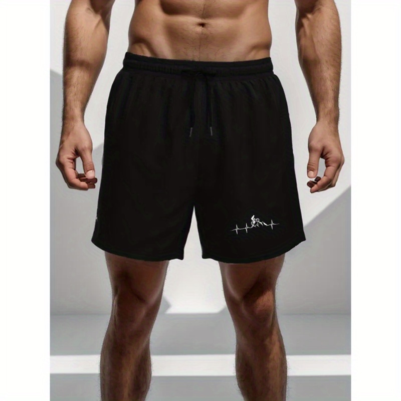 

Plus Size Mountain Bike Print Shorts For Men, Casual Drawstring Elastic Waist Bottoms, Men's Clothing