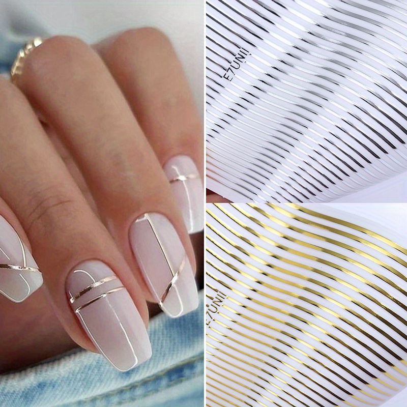 

3d Golden Silvery Line Design Nail Art Stickers, Self Adhesive Stripe Design Nail Art Decals For Nail Art Decoration,nail Art Supplies For Women And Girls