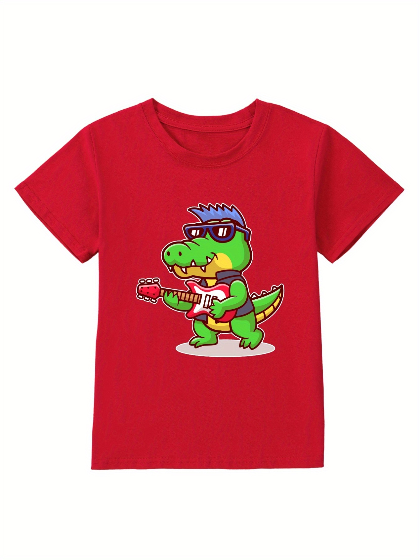Boys Yellow Crocodile Cartoon Printed T-Shirt With Stripes Shorts Set main image 1