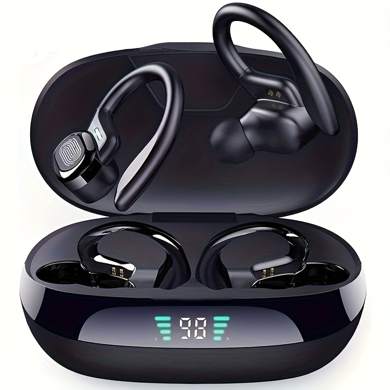 PSIER Auriculares de oreja abierta, Bluetooth 5.3 inalámbricos deportivos  con pantalla digital, estuche de carga de 40 horas de reproducción