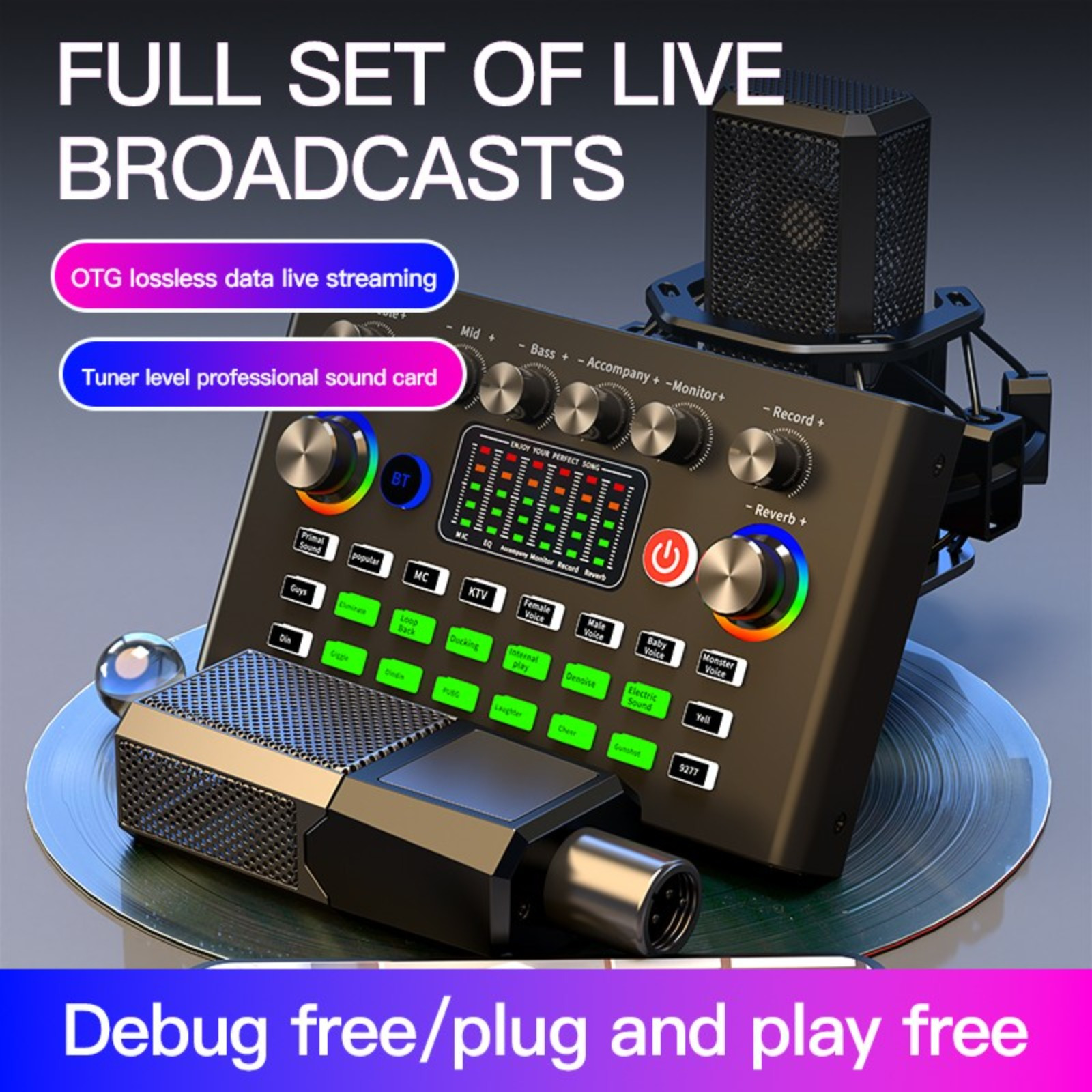 Carte son live - SOOMFON Table de mixage avec effets de mixage DJ, Changeur  de voix, Contrôleur audio stéréo Bluetooth sans fil Mixer Interface audio  pour Live streaming Podcast Enregistrement : 