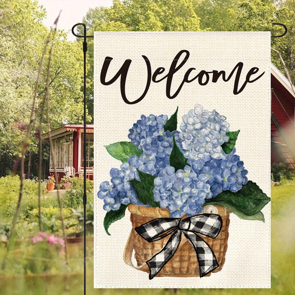 

1pc, Hydrangea Spring Summer Garden Flag, Floral Welcome Yard Outdoor Flag, Double Sided Garden Yard Flag, For Living Room Decor, Home Decor, Outside Decor, Yard Decor, Garden Decor, Holiday Decor