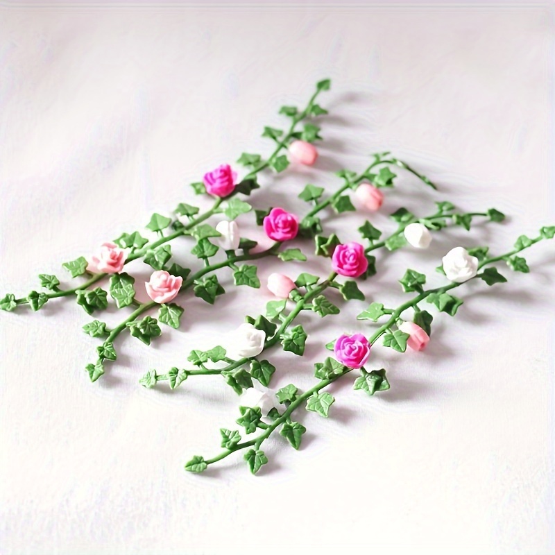 

5pcs Dollhouse Mini Flower Strip Flower Vine, Mini Simulation Miniature Model, , Farm, Home Decoration, Christmas, New Year, Valentine's Day Decorations