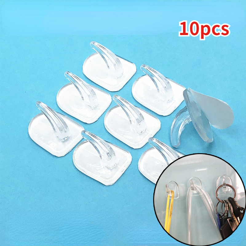 

10pcs, Traceless Acrylic Adhesive Hooks, Transparent, Strong Plastic Wall Hangers, Bathroom No-drill Sticky Hook, Small Cow Horn Design