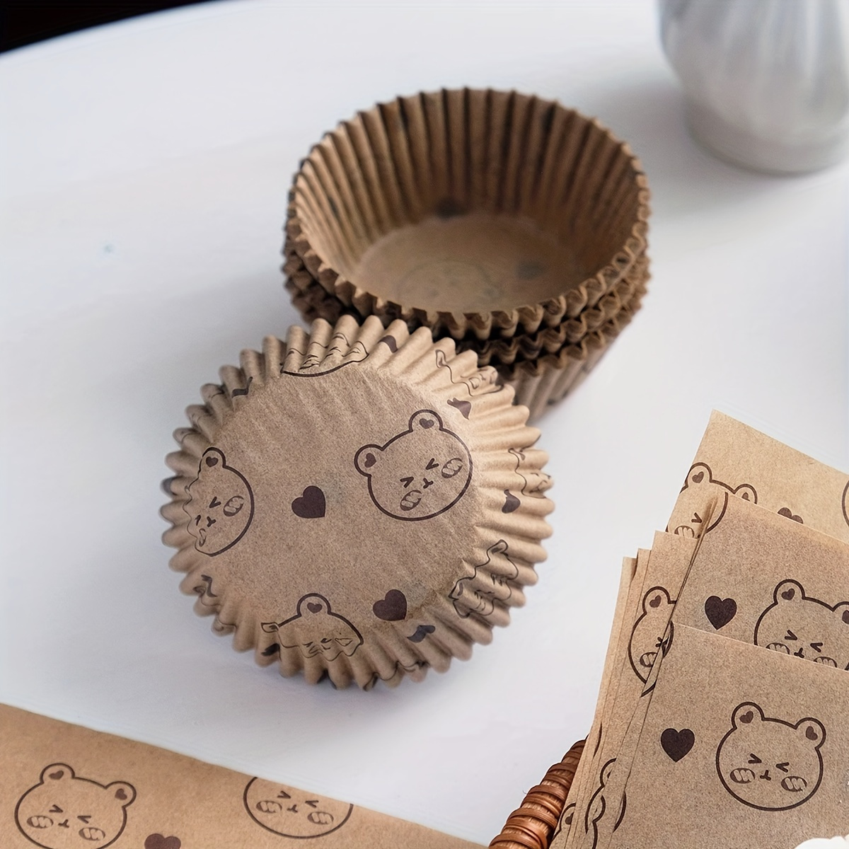 

100pcs, Cute Cartoon Bear Pattern Muffin Cups - Disposable Cupcake Liners And Muffin Molds For Baking And Kitchen Gadgets