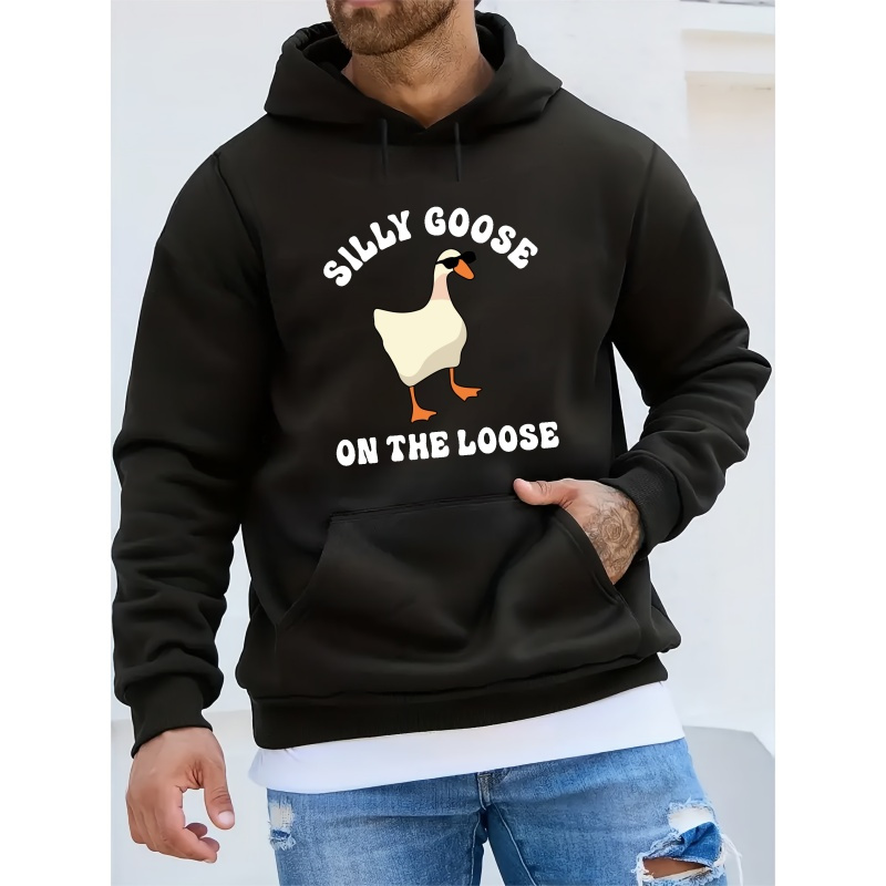 

Goose With Sunglasses Print Hoodie, Cool Hoodies For Men, Men's Casual Pullover Hooded Sweatshirt With Kangaroo Pocket Streetwear For Winter Fall, As Gifts