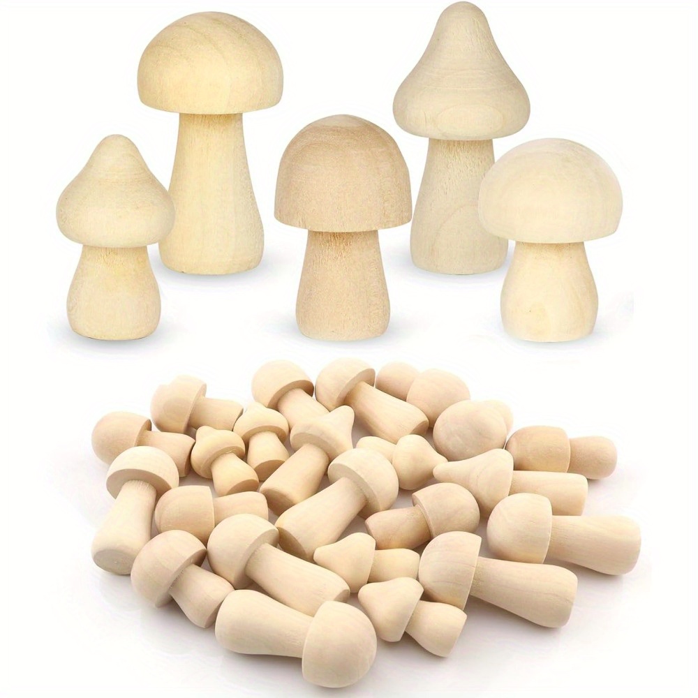 Gbivbe 40 Pieces Unfinished Wooden Mushroom, 5 Sizes Of Natural Mini