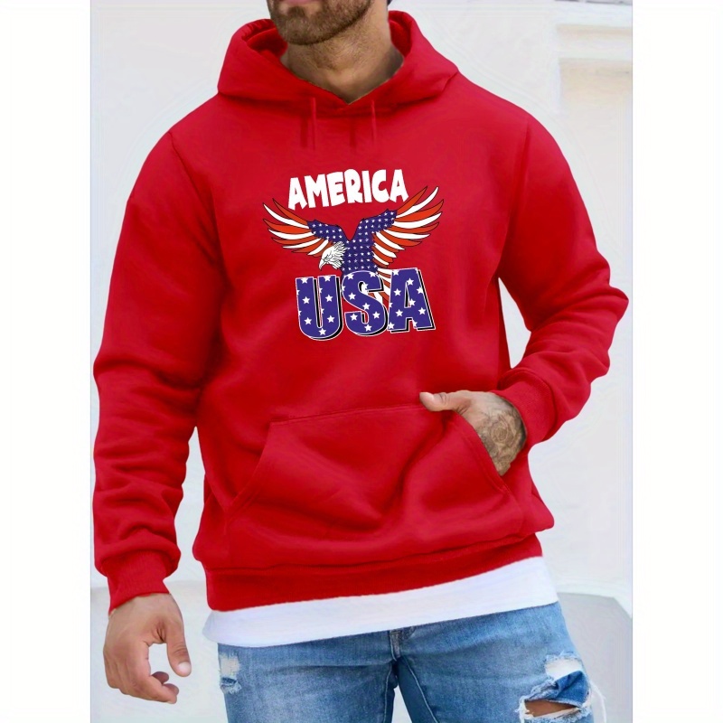 

America Usa Eagle Pattern Print Hooded Sweatshirt, Hoodies Fashion Casual Tops For Spring Autumn, Men's Daily Life Outwear