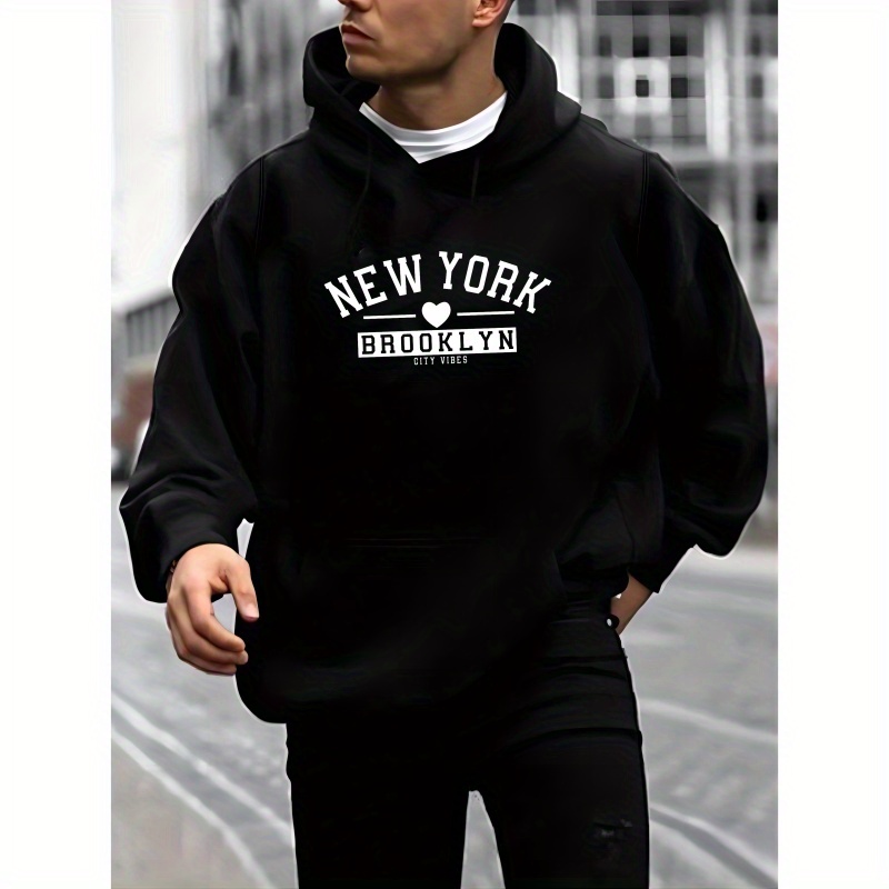 

Sweat à capuche à motif New York Brooklyn, sweat-shirts à la mode décontractés, vêtements pour hommes pour le printemps et l'automne en plein air