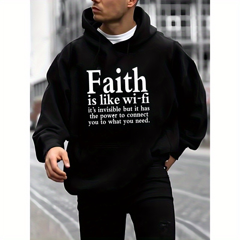 

Faith Pattern Print Hooded Sweatshirt, Hoodies Fashion Casual Tops For Spring Autumn, Men's Clothing For Outdoor