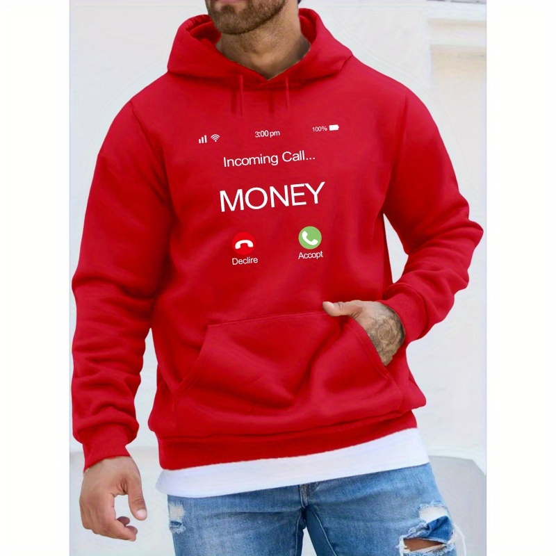 

Incoming Call Money Pattern Print Hooded Sweatshirt, Hoodies Fashion Casual Tops For Spring Autumn, Men's Clothing For Daily Wear