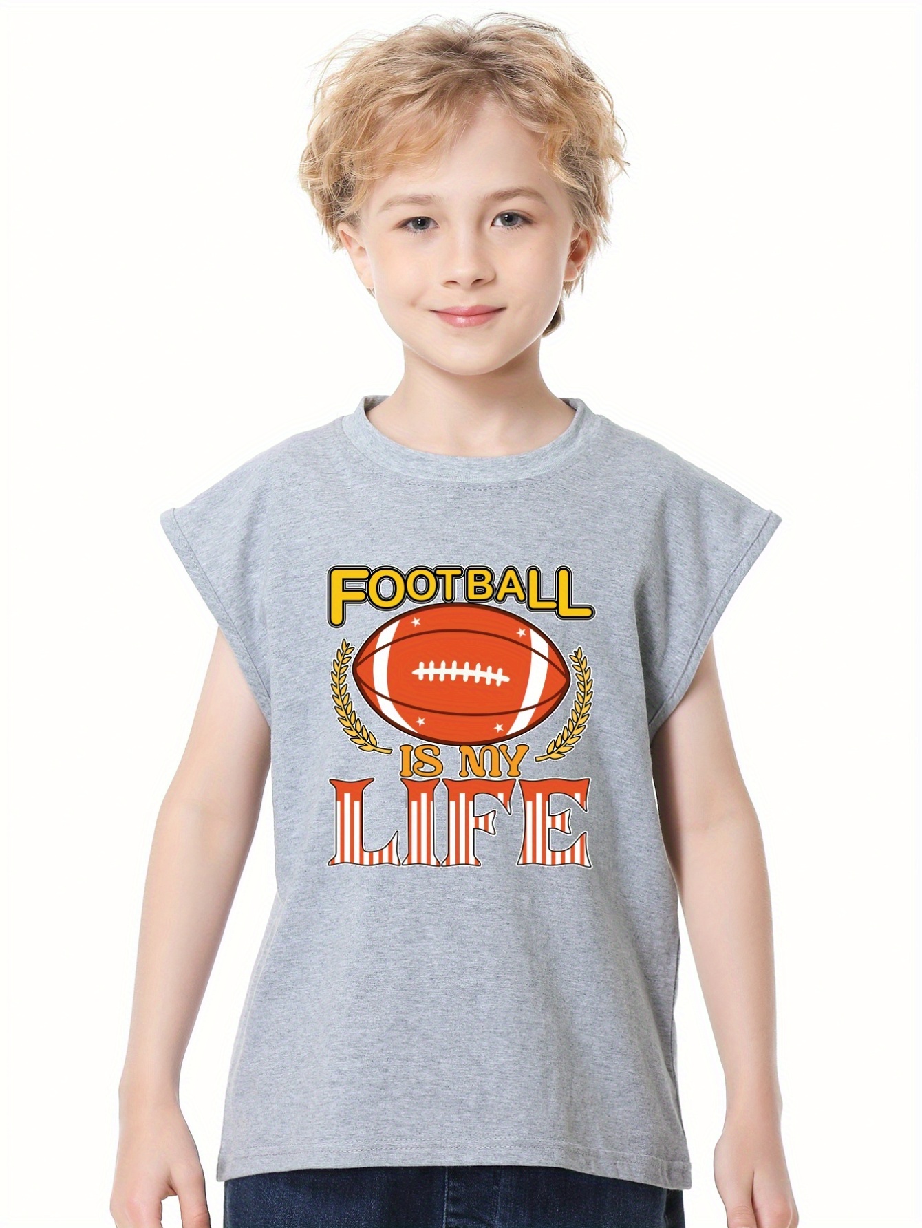 Football Life Letter Graphic Print Boys Creative Tank Tops - Temu Portugal