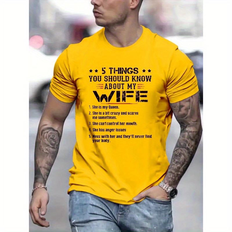 

5 Things About My Wife Print T Shirt, Tees For Men, Casual Short Sleeve T-shirt For Summer