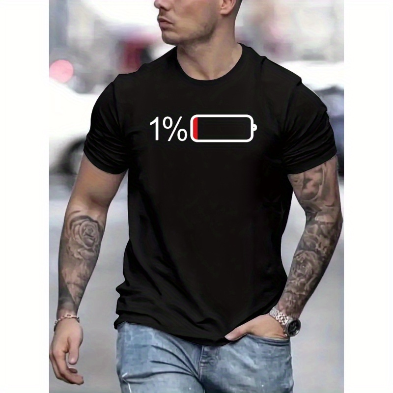

Battery Low Print T Shirt, Tees For Men, Casual Short Sleeve T-shirt For Summer