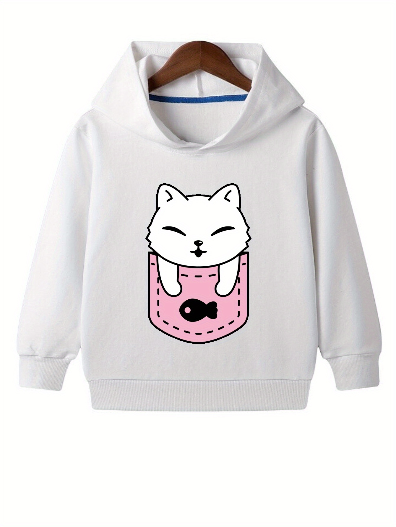 Cat Graphic Hoodies 100 Cotton Girls Comfy Cute Pocket Temu Australia