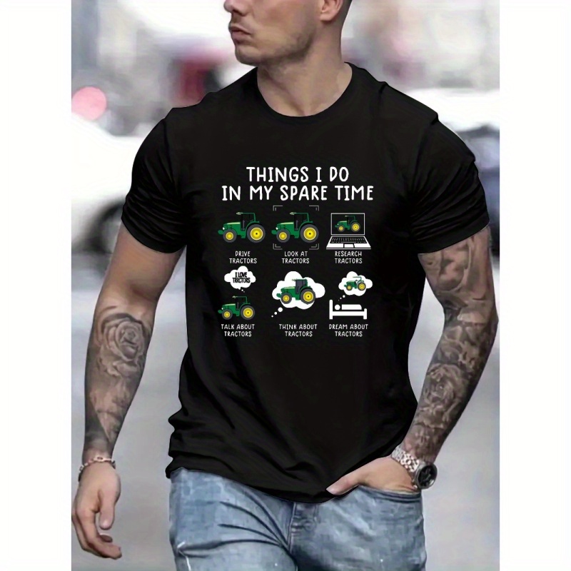 

Tractors Print T Shirt, Tees For Men, Casual Short Sleeve T-shirt For Summer