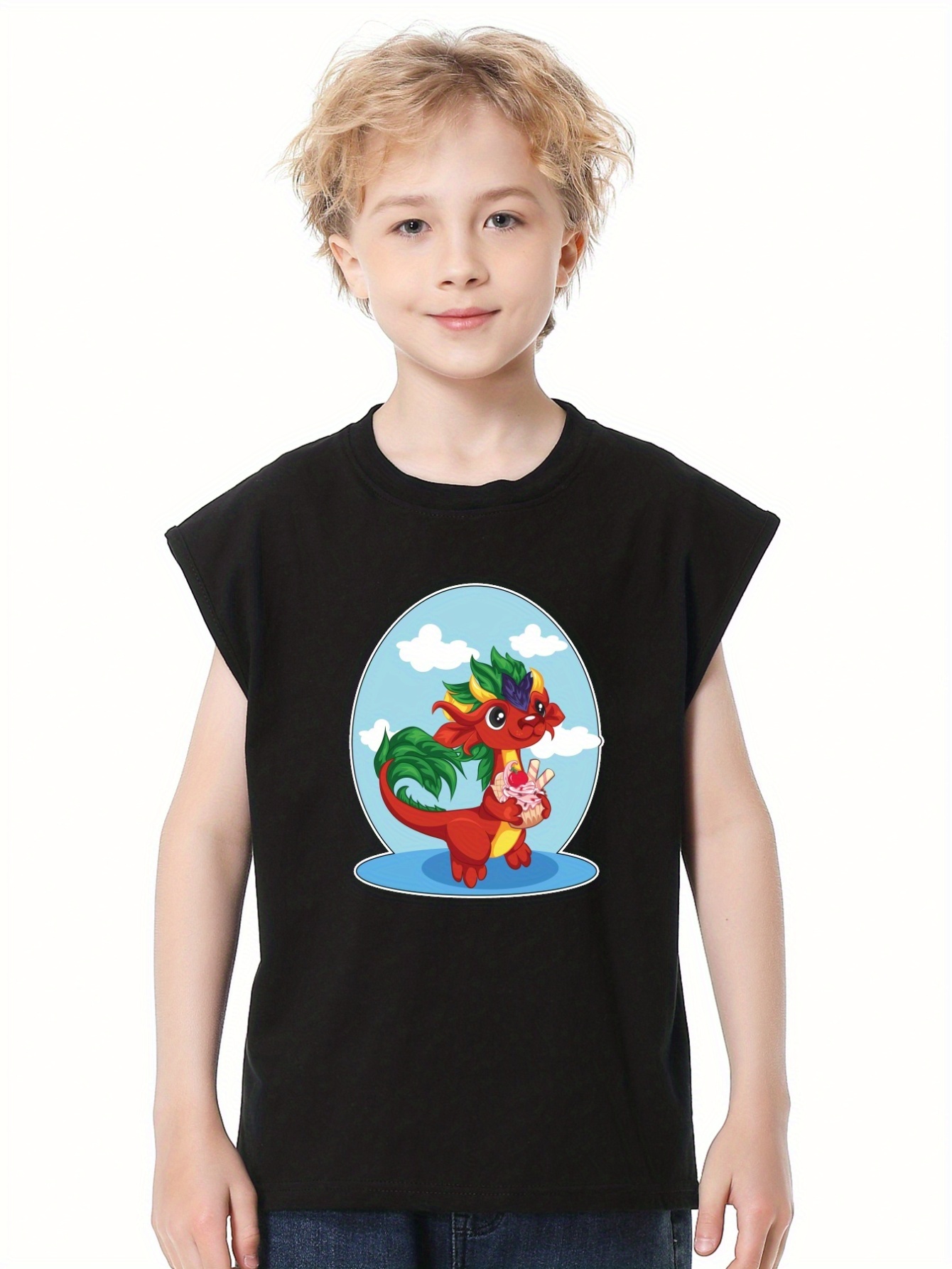 Cartoon Dinosaur Pattern Print Boy's Graphic Design Tank Top - Temu ...