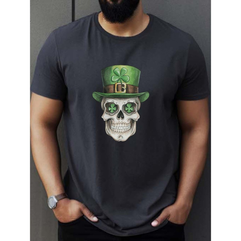 

Skull On St Patrick's Day Print T Shirt, Tees For Men, Casual Short Sleeve T-shirt For Summer