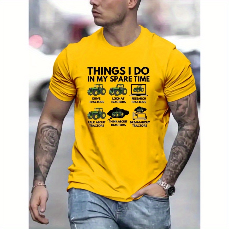 

Tractors Print T Shirt, Tees For Men, Casual Short Sleeve T-shirt For Summer