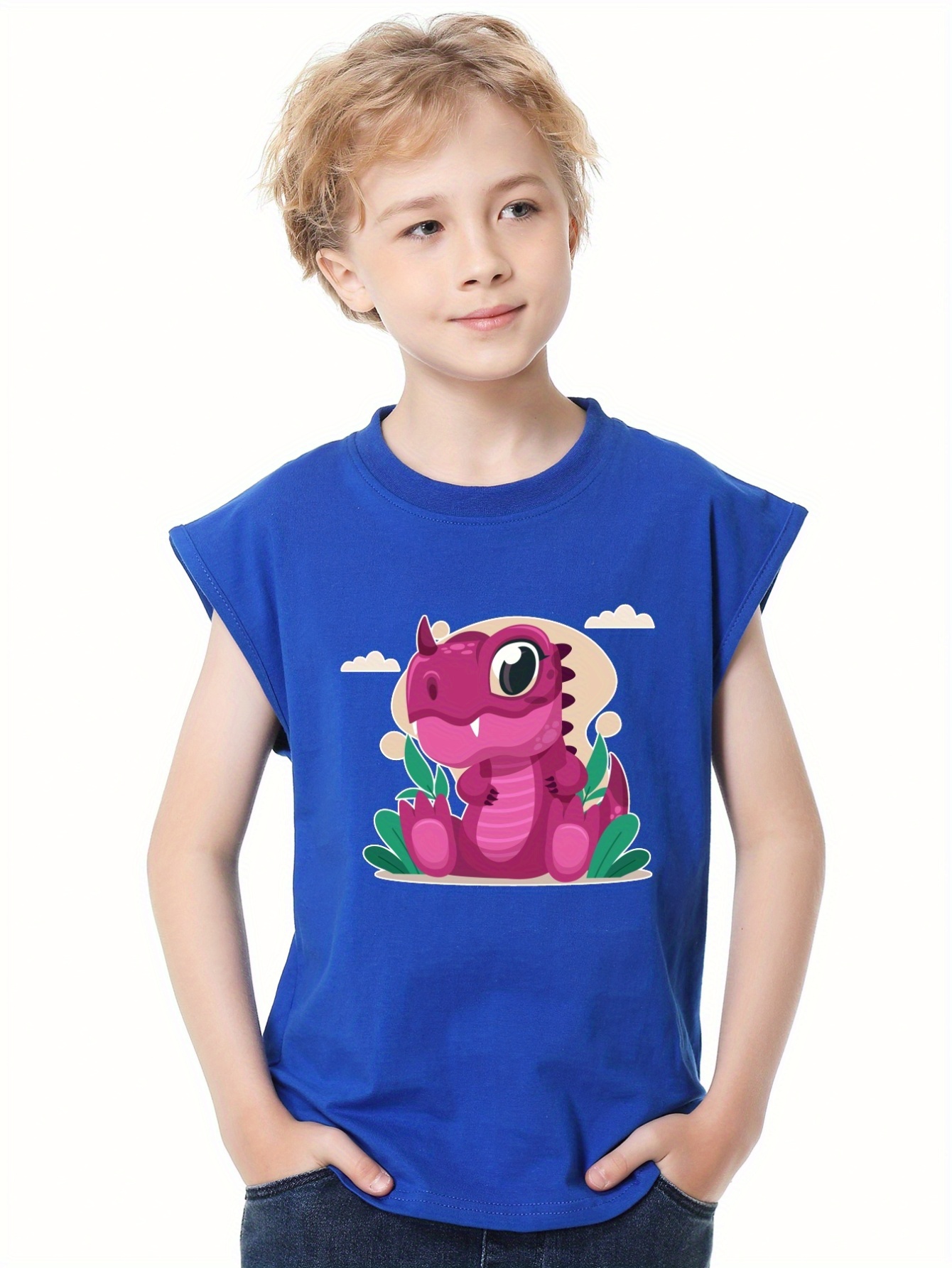 Cartoon Dinosaur Print Boy's Graphic Design Tank Top Casual - Temu Ireland