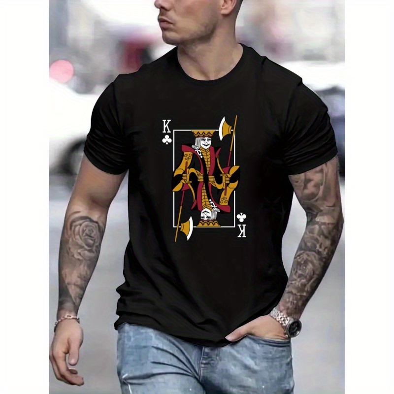

King Of Clubs Print T Shirt, Tees For Men, Casual Short Sleeve T-shirt For Summer