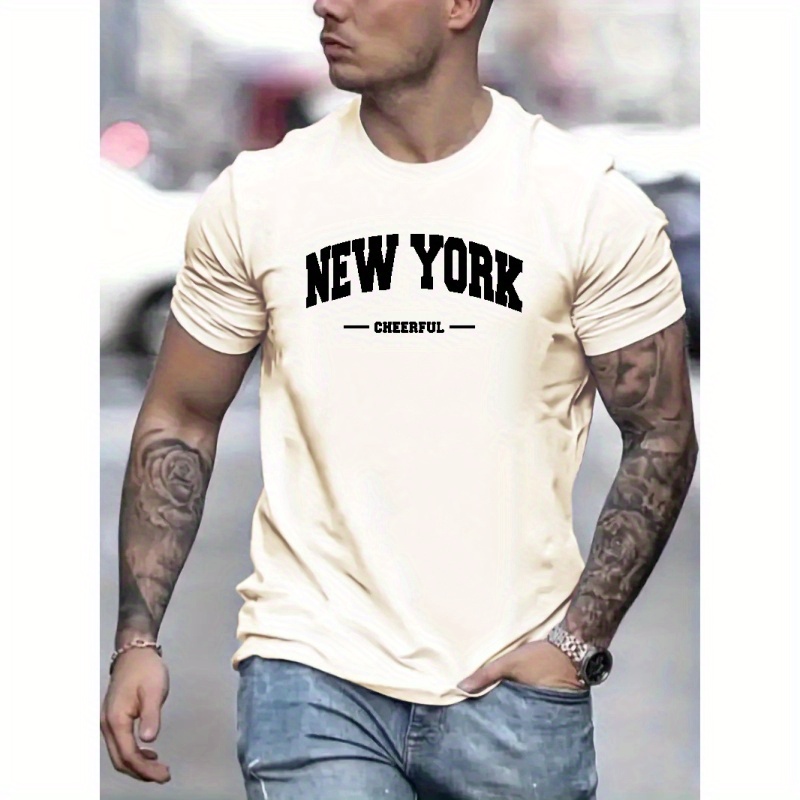 

New York Print T Shirt, Tees For Men, Casual Short Sleeve T-shirt For Summer