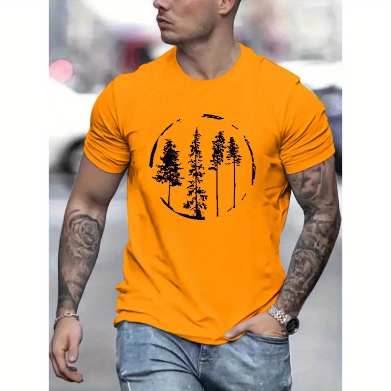 

Trees Print T Shirt, Tees For Men, Casual Short Sleeve T-shirt For Summer